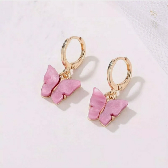 Jewelry - New Gorgeous Pink Butterfly Earrings